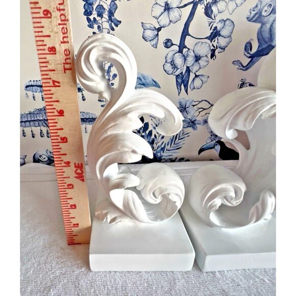 Rococo Baroque Scroll BOOKENDS High Gloss White 8.5"H x 4"W - Picture 5 of 7